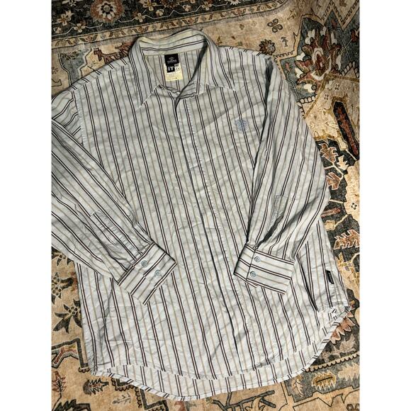 Vintage Versace Button Down Collar Shirt 90s Designer pin stripe Top Blouse y2k - Picture 1 of 15